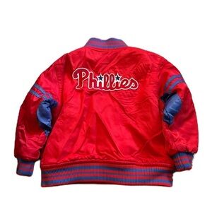 Philadelphia Phillies Bomber Jacket Puffer Sz 4 MLB Red Blue White Kids Baseball
